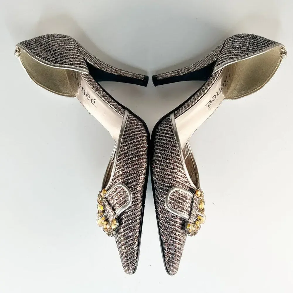 J Renee Brianna d'Orsay Silver Bronze Fabric Jeweled Stiletto Heels Shoes 7 - Picture 6 of 14
